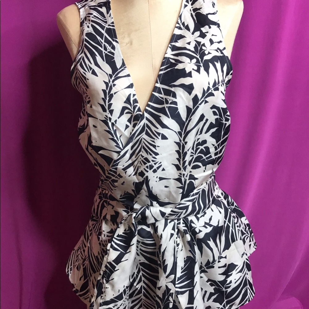 Black and white floral wrap shirt